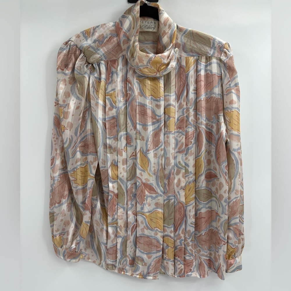 Vintage Shiny Floral Pastel Peters 80s Ashley boho floral ShoulderPads blouse 10